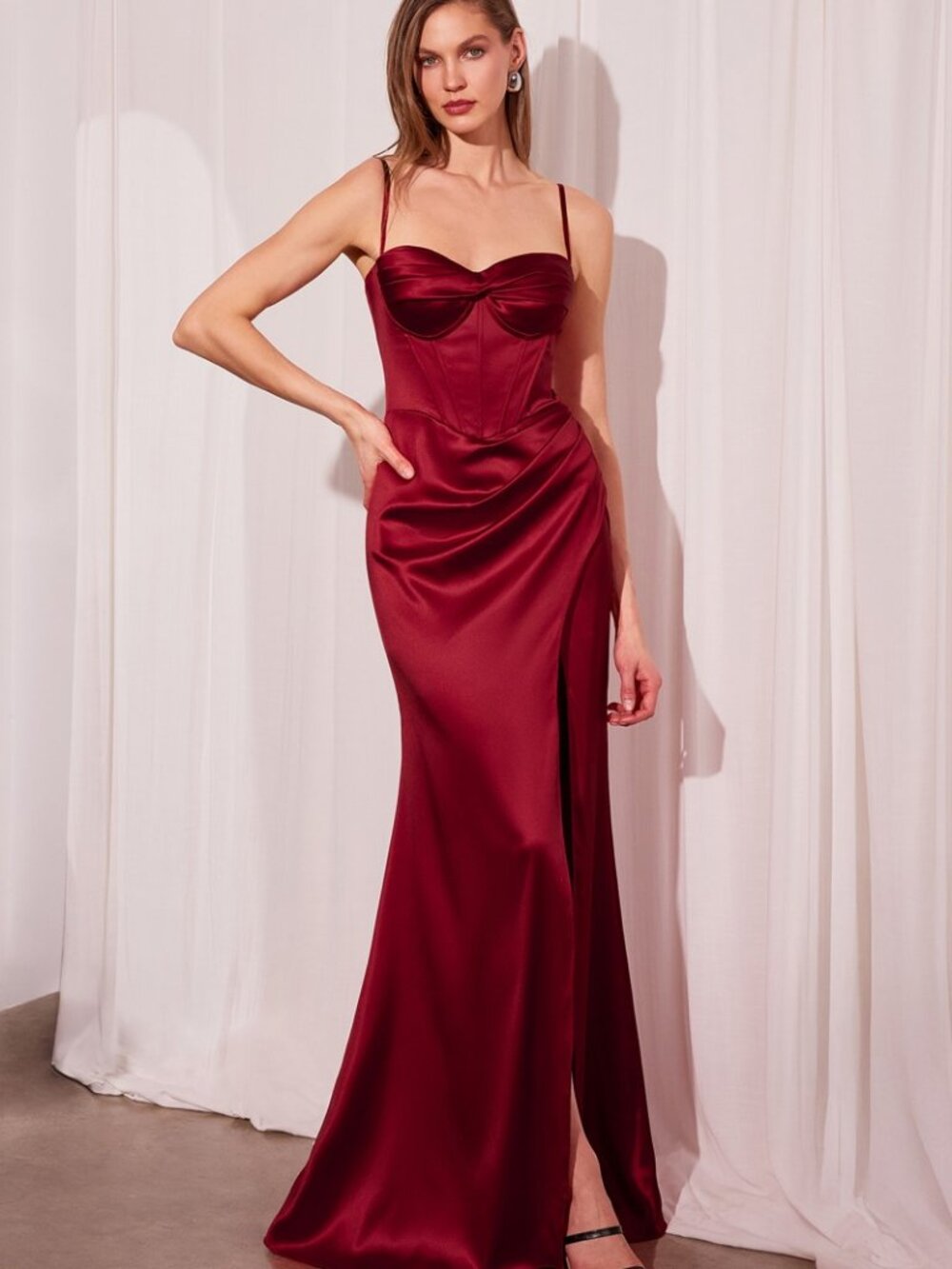 NEW BURGUNDY Evening Gown Floor Length Formal Elegant Stunning T608